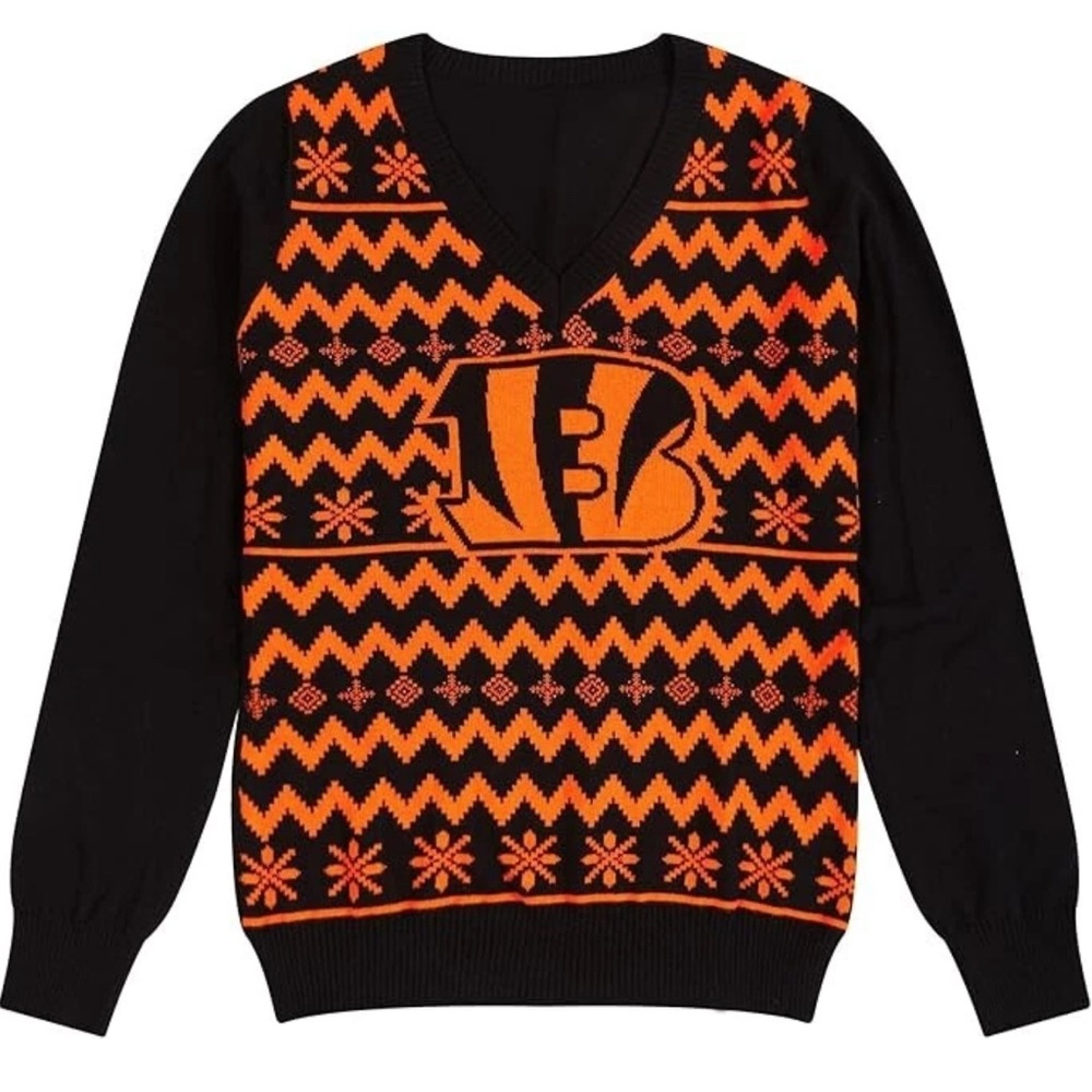 Cincinnati Bengals NFL Logo Women's V-Neck Sweater Large  FOCO - NWT